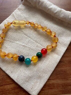 CanyonLeaf - Raw Honey Baltic Amber + CHAKRA Crystals || Adult Bracelet